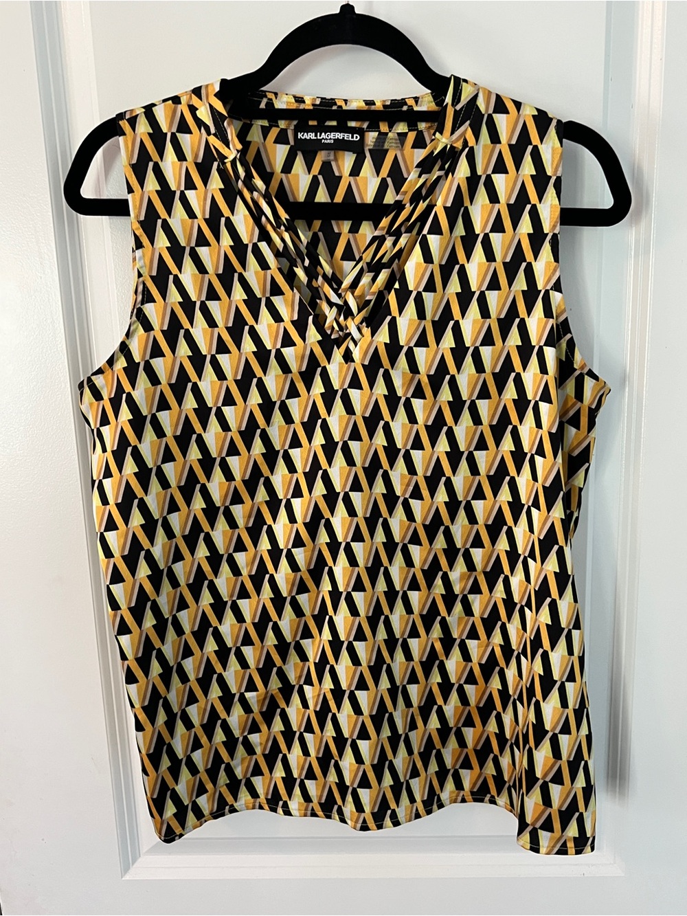 Karl Lagerfeld Black and Gold Geometric Sleeveless Top